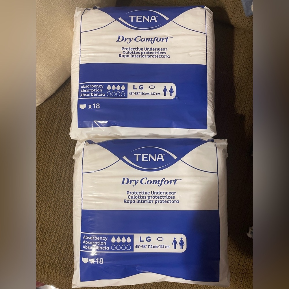 TENA Dry Comfort Protective Underwear Size L 18 Pack (2) 36 Total